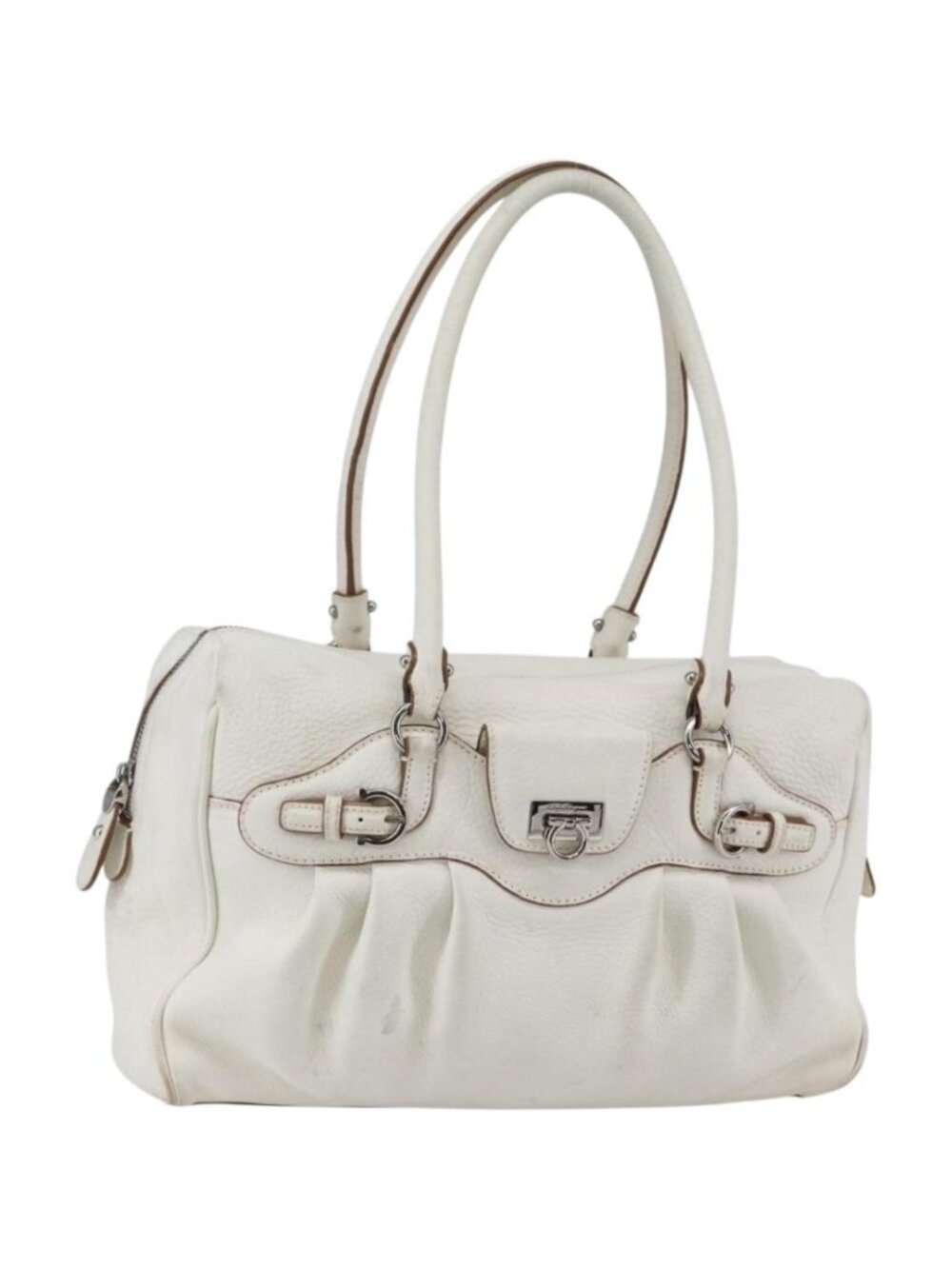 Salvatore Ferragamo Gancini Marissa Tote Bag Leather White Silver